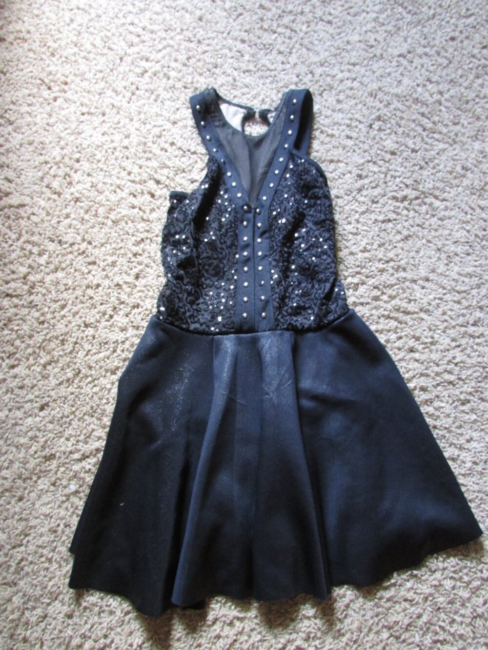 NWOT Dance Skate Costume Dress SA Weissman Black Silver Rivets Rhinestones